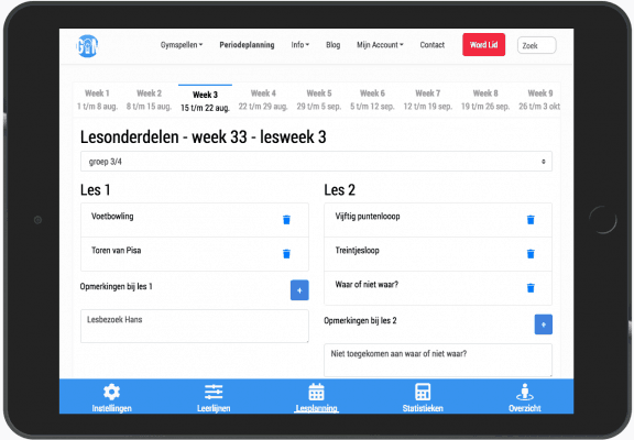 Periodeplanning - Opmerkingen lesniveau