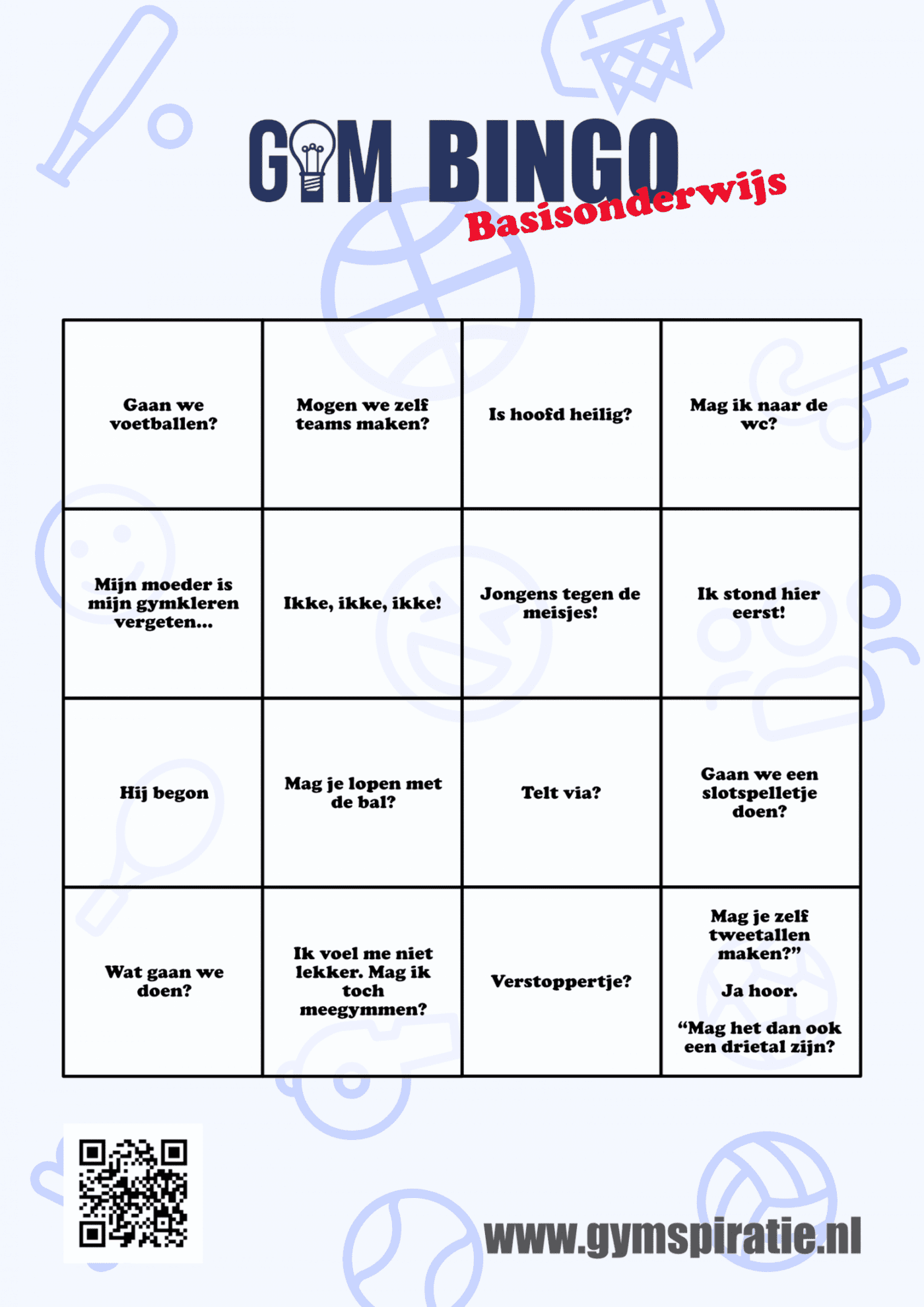 Verwonderend Gym Bingo: Wie heeft als eerste zijn bingokaart vol QL-98