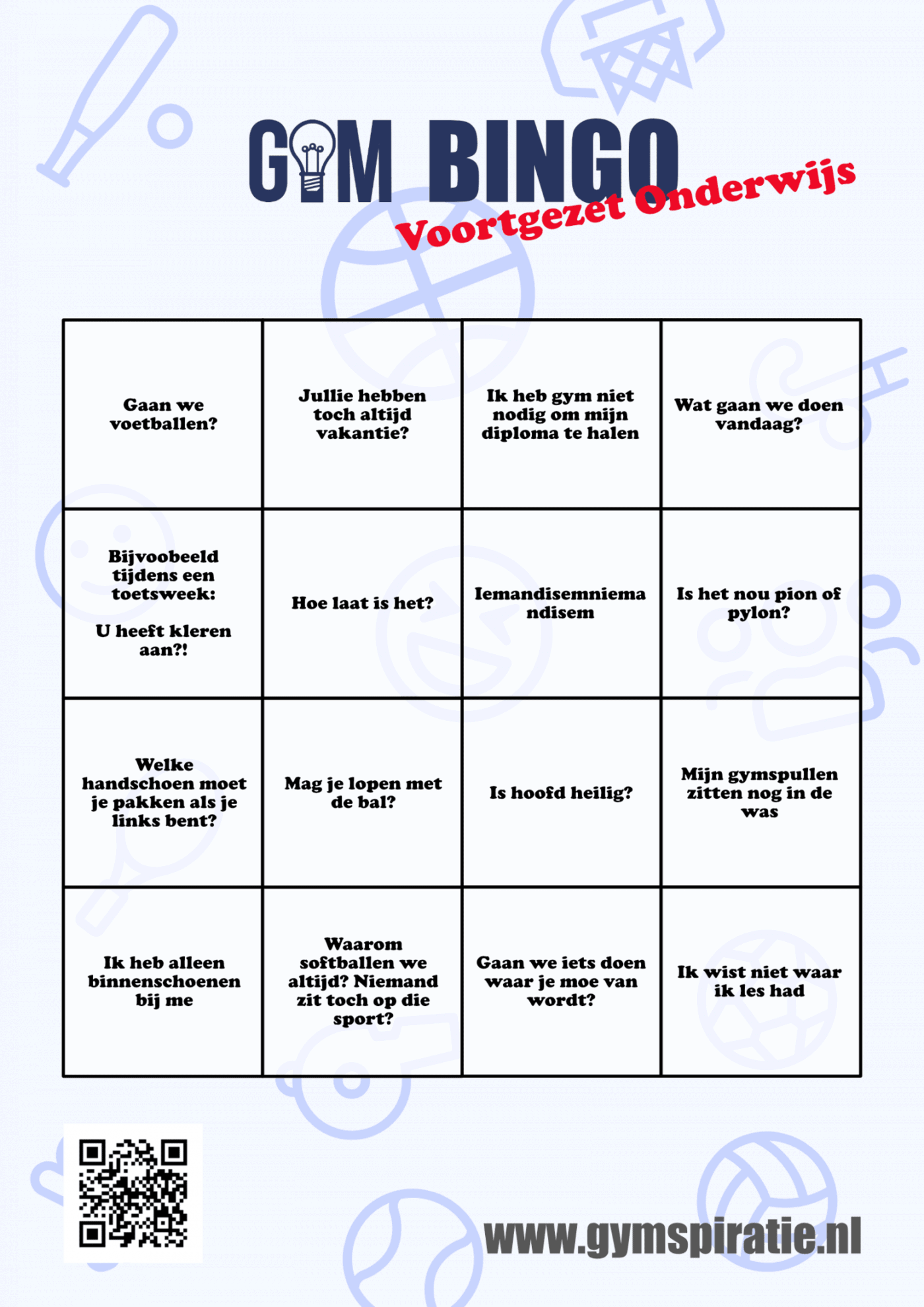 Onwijs Gym Bingo: Wie heeft als eerste zijn bingokaart vol JE-59